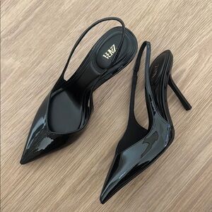 Zara Glossy Black Slingback Heels